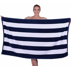 Beach Towel Navy Blue Cabana Stripes 100% Cotton